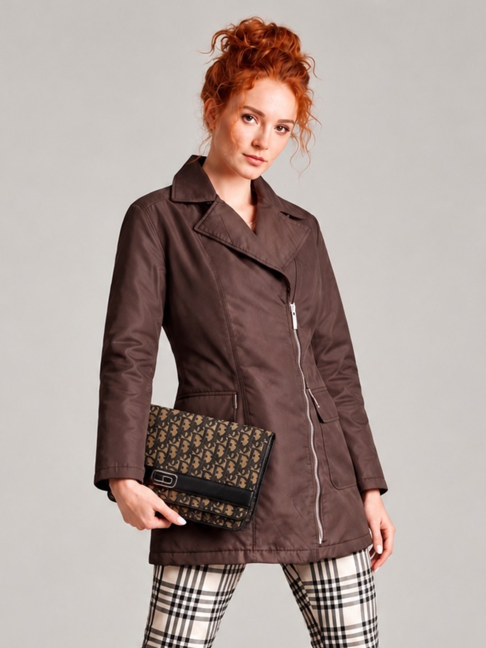 Christian Dior Vintage Brown Asymmetrical Zip Hip Length Trench Coat 4